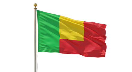 Flag of Benin waving on pole against white background, symbol of Africa and independence, perfect for cultural and educational projects