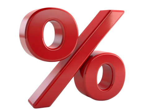 Red Percentage Sign 3D Render Isolated on Transparent Background render red