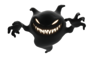 Sinister black shadow monster with a wide glowing grin and sharp teeth.