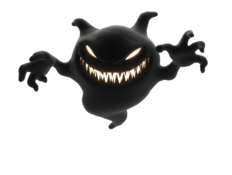 Sinister black shadow monster with a wide glowing grin and sharp teeth.