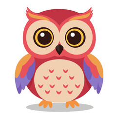 Vibrant Cartoon Owl Character Illustration with Big Eyes and Bright Feathers Isolated on White Background