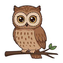 Cute Cartoon Owl Perched on Branch Illustration for Children's Design