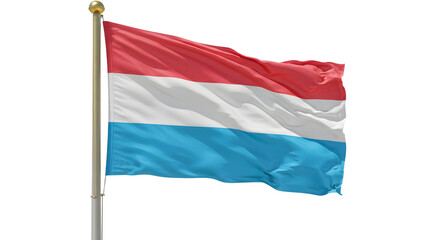 Flag of Luxembourg waving on flagpole with red, white, and blue horizontal stripes, symbol of Luxembourg, perfect for national holidays and patriotic events
