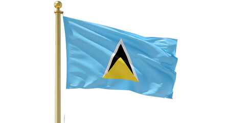 Flag of Saint Lucia waving on pole against white background, Saint Lucian national symbol, perfect for cultural and travel projects