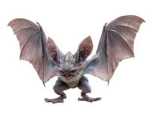 Fierce bat-like monster with spread leathery wings large ears and a menacing snarl.