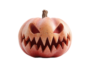 Frightening orange Jack-o-lantern with a menacing carved face and sharp jagged teeth.