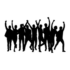 Fototapeta premium Group of people celebrating with raised arms silhouette