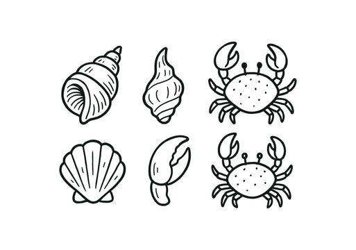 hand drawn cute doodle ink line art style line monochrome monochrome isolated on white background crab (features): claw leg eye antenna carapace