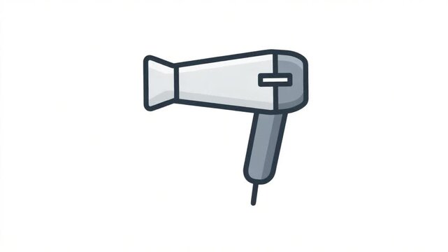 Cartoonish, gray hair dryer, angled, with a dark outline, set on a white background