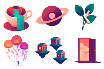 Surreal Dreamscape Collage with Floating Elements