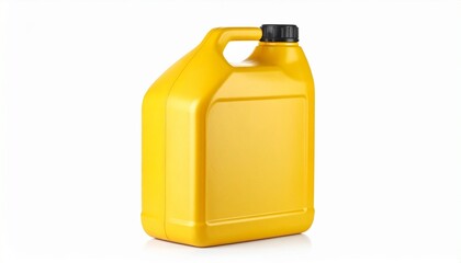A yellow plastic container with a black cap and top handle, placed on a neutral surface