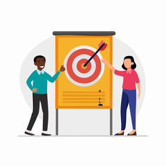 Business coaching vector with mentor and goal board. Represents personal growth, guidance, and leadership training.