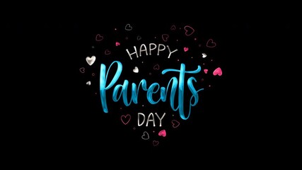 Happy parents day message surrounded by hearts on black background suitable for greeting cards, social media posts, and familyrelated designs.