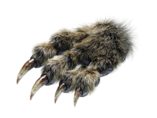 A fearsome monsters paw with coarse wiry fur and long sharp curved claws.