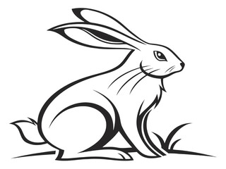 Obraz premium Elegant Line Art Rabbit Illustration: Perfect for Children's Books, Easter Designs, and More isolated on transparent background
