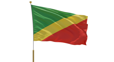 Waving flag of Congo on flagpole isolated on white background, national symbol for independence and patriotism