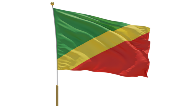 Waving flag of Congo on flagpole isolated on white background, national symbol for independence and patriotism