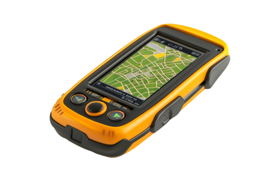 Touchscreen GPS device isolated on transparent background