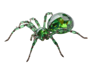 Luxurious green crystal spider with a faceted sparkling abdomen and ornate metal legs.