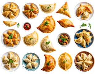 Delicious pierogi with toppings, cutout isolated on white background PNG