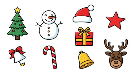 Cheerful Christmas Icon Set Featuring Festive Elements, Perfect for Holiday Greetings, Social Media Graphics, and Seasonal Design Projects
