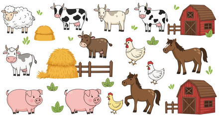 Fototapeta premium Charming Farm Animal Illustration Set for Children's Books and Educational Resources, Ideal for Vector Graphics, and Farm-Themed Design Projects.