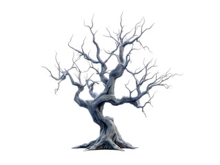 Obraz premium Fantastical ancient tree with gnarled textured blue-grey bark and bare branches.