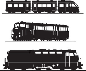 Train Engine Silhouette Vector Set. Railroad and Locomotive Icons. © boldvects