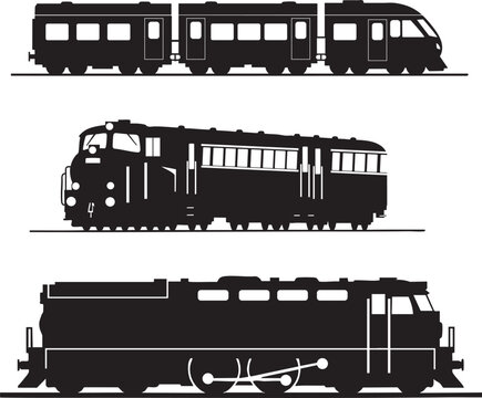 Train Engine Silhouette Vector Set. Railroad and Locomotive Icons.