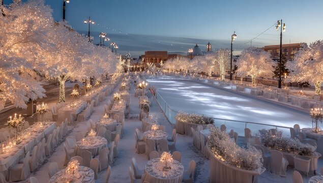Winter wonderland banquet on ice rink