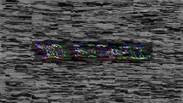 Warning text No signal with screen noise. Glitch effect noise screen. TV no signal. Static white noise television