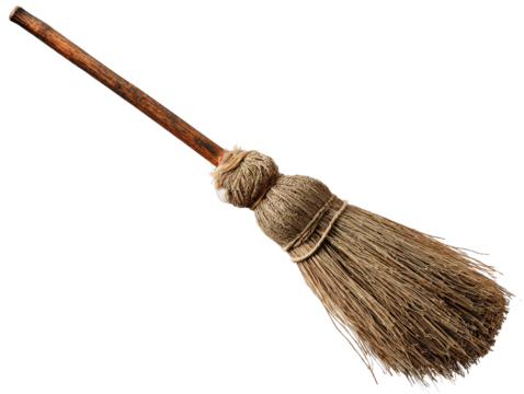 Old rustic witchs broomstick with a weathered wooden handle and natural straw bristles. - Powered by Adobe