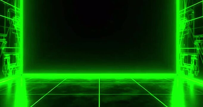 Glowing Neon Square Frame Loop matrix Animation with Black Backdrop 4K