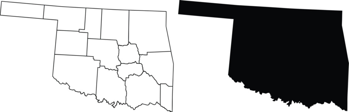 Oklahoma state map outline vector with counties and silhouette