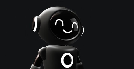 A friendly robot with a glowing face smiles, a futuristic representation of technology and artificial intelligence