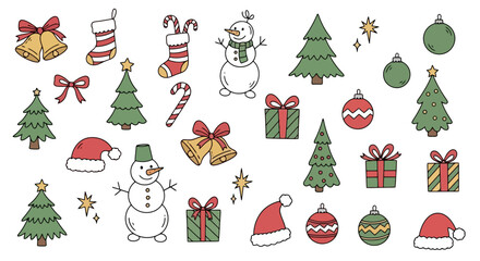 Fototapeta premium Festive Christmas Doodle Set Featuring Holiday Decorations for Creating Invitations, Cards, and Festive Designs for Seasonal Celebrations and Marketing Campaigns