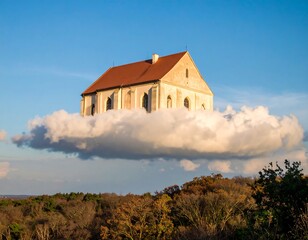 Obraz premium House on a cloud, autumn scenery