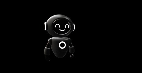 A friendly and modern-looking robot character with a cheerful smile.