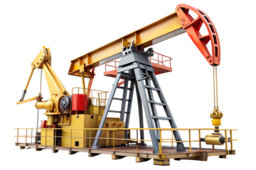 Oil Pump Jack on Oilfield Industry Isolated on White Background as Transparent. PNG. AI GENERATED
