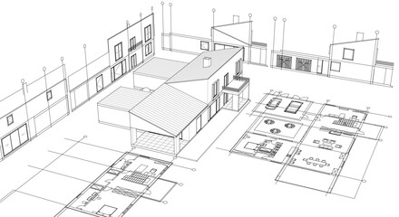 house sketch plan 3d rendering