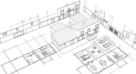 house sketch plan 3d rendering