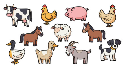 Fototapeta premium Charming Cartoon Farm Animals Illustration Set for Educational Purposes and Children's Books, Promoting Awareness and Appreciation of Agricultural Animals