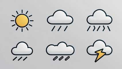 Obraz premium Set of weather icons including sun rain and thunderstorm