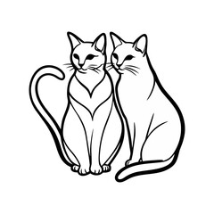 Two stylized outline drawings of domestic cats sitting together side by side isolated on white background isolated on transparent background