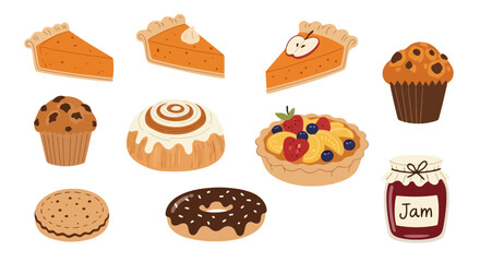 Diverse Pastries and Desserts Illustration for Baking, Confectionery, and Culinary Education Projects and Recipe Books with Festive Holiday Treats