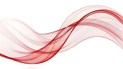 Flowing red and white abstract transparrent wave isolated on white background