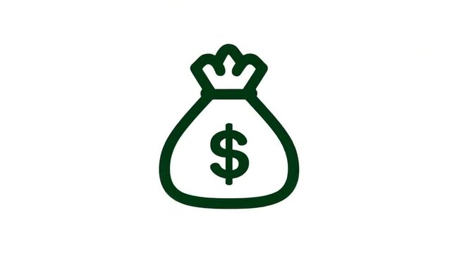 Green moneybag icon with a dollar sign on white background, simple and graphic style