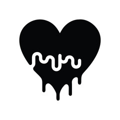 Black dripping heart symbol with white melted effect isolated on white background isolated on transparent background