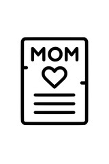 Isolated line art icon of a Mother's Day card with a heart and text
