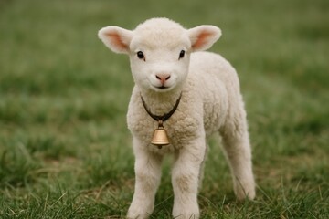 Obraz premium Adorable lamb on green grass.
